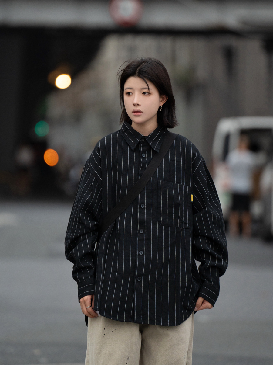 Men's Striped Long Sleeve Shirt with Heavy Industry Collar - Versatile Spring Commuter Wear Men's Striped Long Sleeve Shirt with Heavy Industry Collar - Versatile Spring Commuter Wear