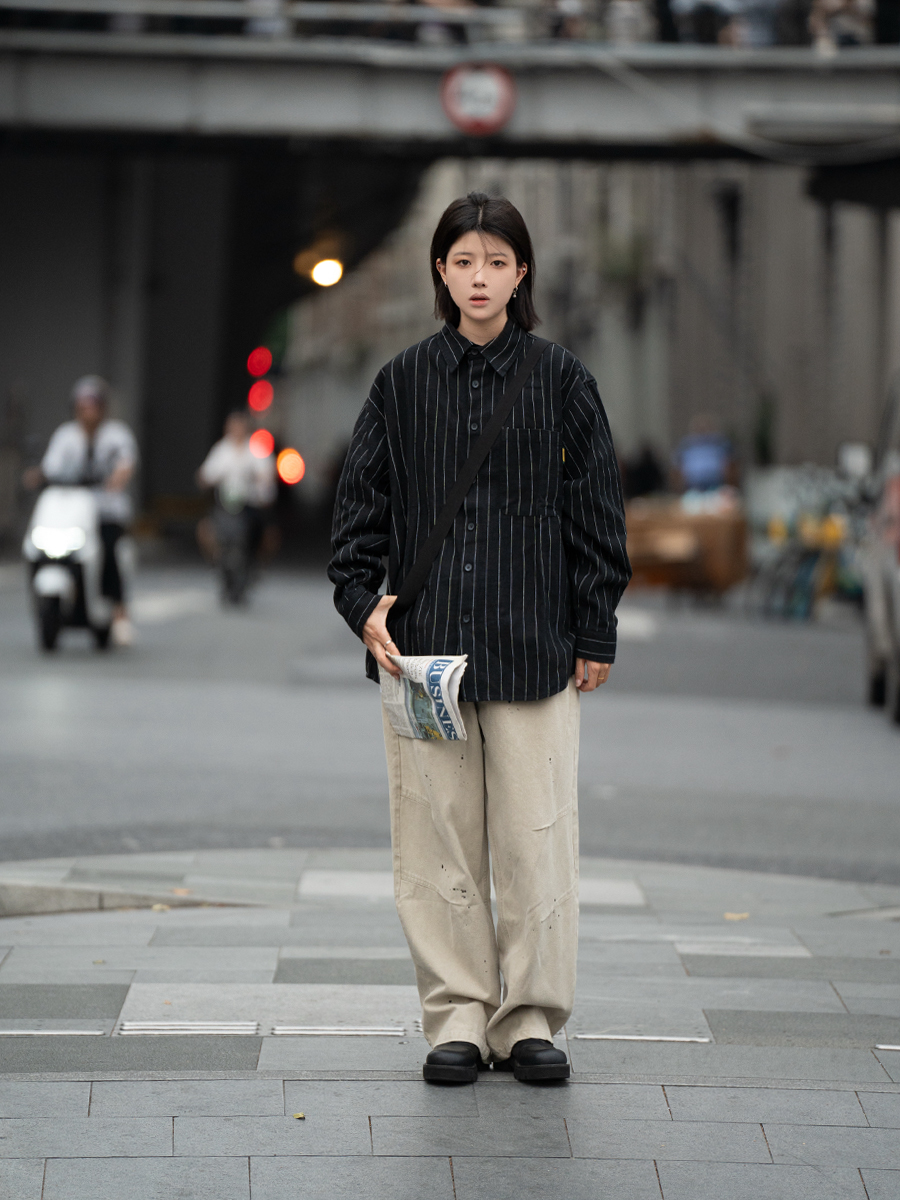 Men's Striped Long Sleeve Shirt with Heavy Industry Collar - Versatile Spring Commuter Wear Men's Striped Long Sleeve Shirt with Heavy Industry Collar - Versatile Spring Commuter Wear