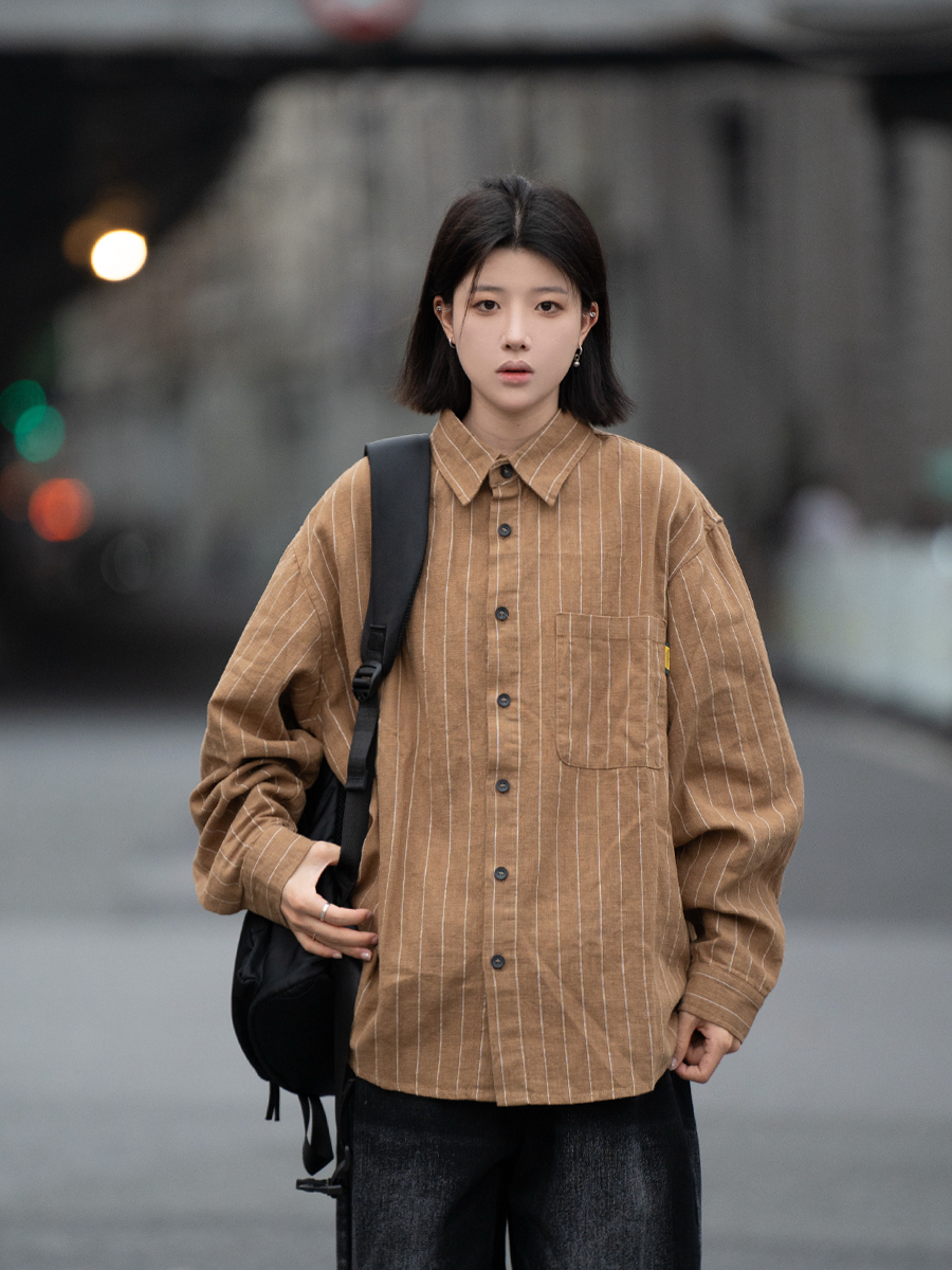 Men's Striped Long Sleeve Shirt with Heavy Industry Collar - Versatile Spring Commuter Wear Men's Striped Long Sleeve Shirt with Heavy Industry Collar - Versatile Spring Commuter Wear