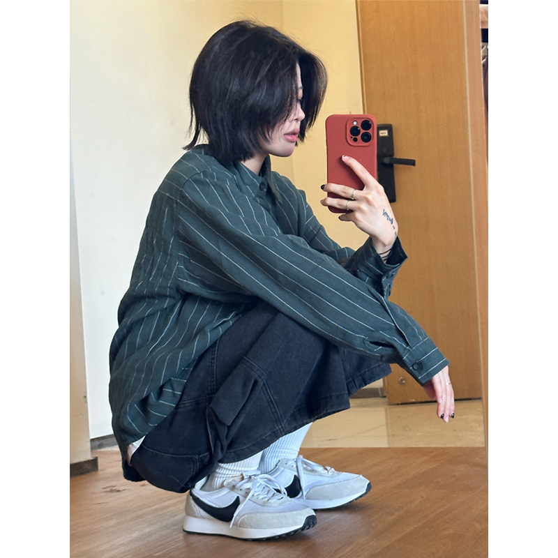 Men's Striped Long Sleeve Shirt with Heavy Industry Collar - Versatile Spring Commuter Wear Men's Striped Long Sleeve Shirt with Heavy Industry Collar - Versatile Spring Commuter Wear