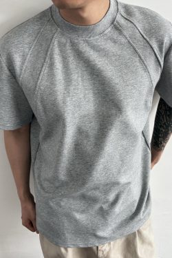 Men's Structured Short Sleeve T-Shirt in 300g Spandex Space Cotton, Wrinkle-Resistant Boxy Fit for Casual Y2K Style