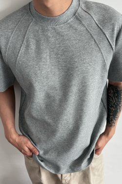 Men's Structured Short Sleeve T-Shirt in 300g Spandex Space Cotton, Wrinkle-Resistant Boxy Fit for Casual Y2K Style