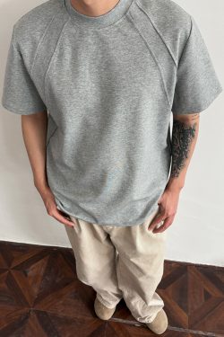 Men's Structured Short Sleeve T-Shirt in 300g Spandex Space Cotton, Wrinkle-Resistant Boxy Fit for Casual Y2K Style