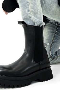 Men's Suede High-Top Chelsea Boots, Thick-Soled Martin Boots, Genuine Leather Motorcycle Boots, Trendy American Style Footwear