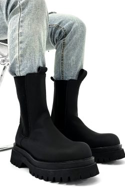 Men's Suede High-Top Chelsea Boots, Thick-Soled Martin Boots, Genuine Leather Motorcycle Boots, Trendy American Style Footwear