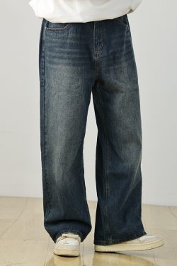 Men's Summer Heavyweight Washed Micro-Flare Denim Pants, American Retro Workwear Wide-Leg Style