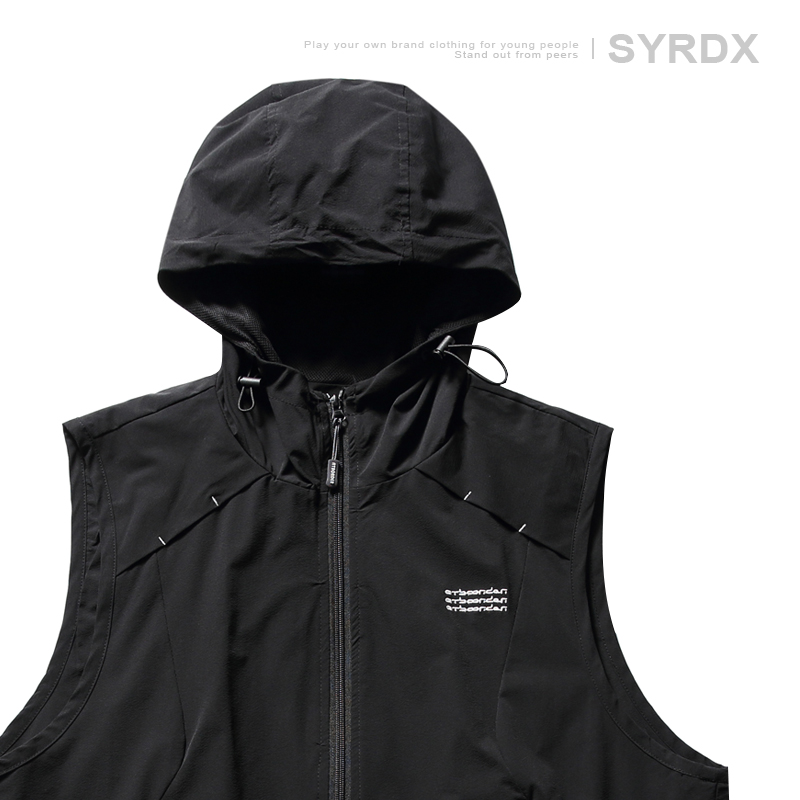 Men's Textured Hooded Outdoor Vest with Shoulder Pocket, Functional Zipper Jacket for Mountain Adventures, Perfect for Casual and Active Wear Men's Textured Hooded Outdoor Vest with Shoulder Pocket, Functional Zipper Jacket for Mountain Adventures, Perfect for Casual and Active Wear