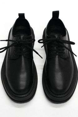 Men's Thick-Soled Black Leather Derby Shoes - Korean Style Round-Toe, Japanese Retro Fashion, Versatile Big-Toe Design
