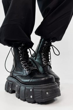 Men's Thick-Soled Cosplay Martin Boots with Side Zipper, Height-Increasing Platform Knight Boots, Punk High-Top Motorcycle Shoes
