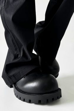 Men's Thick-Soled Derby Shoes, Height-Increasing Round-Toe Leather, Retro British Style with Pointed Mickey Design