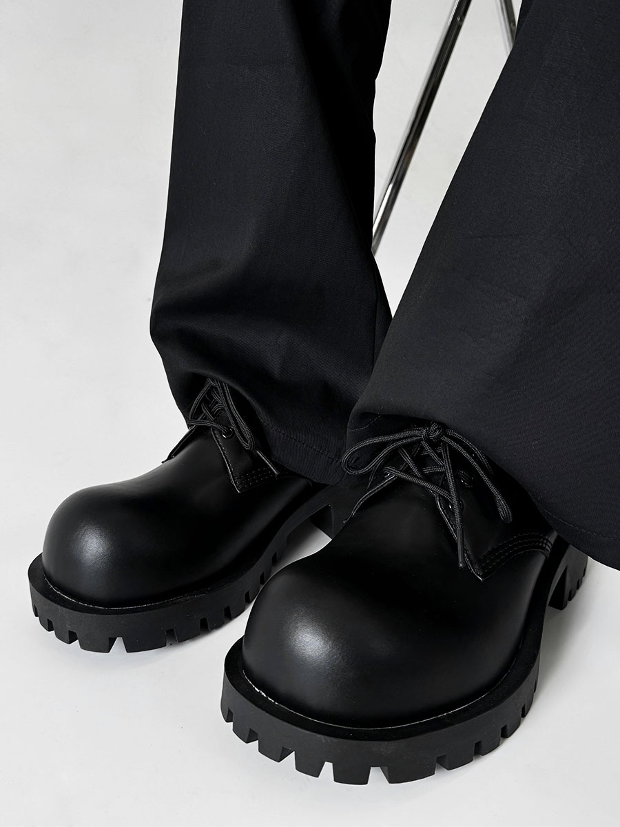 Men's Thick-Soled Derby Shoes, Height-Increasing Round-Toe Leather, Retro British Style with Pointed Mickey Design Men's Thick-Soled Derby Shoes, Height-Increasing Round-Toe Leather, Retro British Style with Pointed Mickey Design