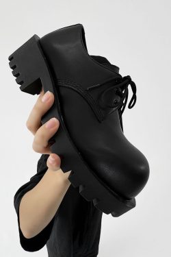 Men's Thick-Soled Derby Shoes, Height-Increasing Round-Toe Leather, Retro British Style with Pointed Mickey Design