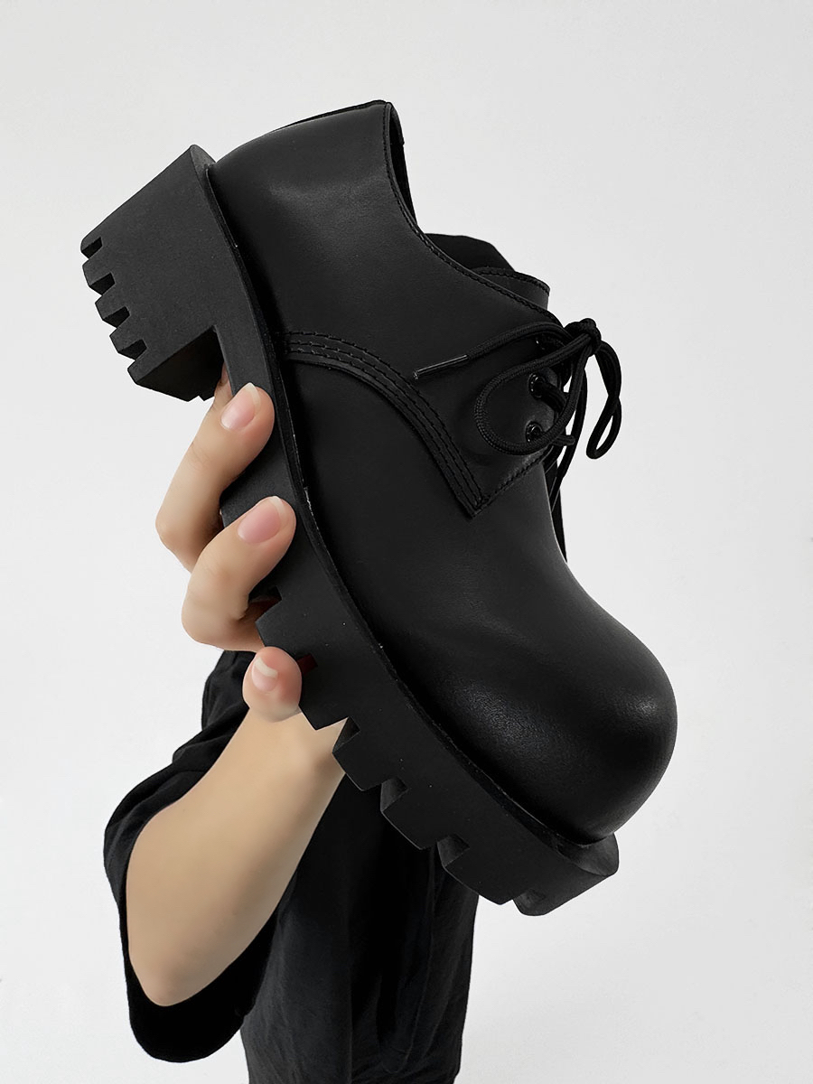 Men's Thick-Soled Derby Shoes, Height-Increasing Round-Toe Leather, Retro British Style with Pointed Mickey Design Men's Thick-Soled Derby Shoes, Height-Increasing Round-Toe Leather, Retro British Style with Pointed Mickey Design