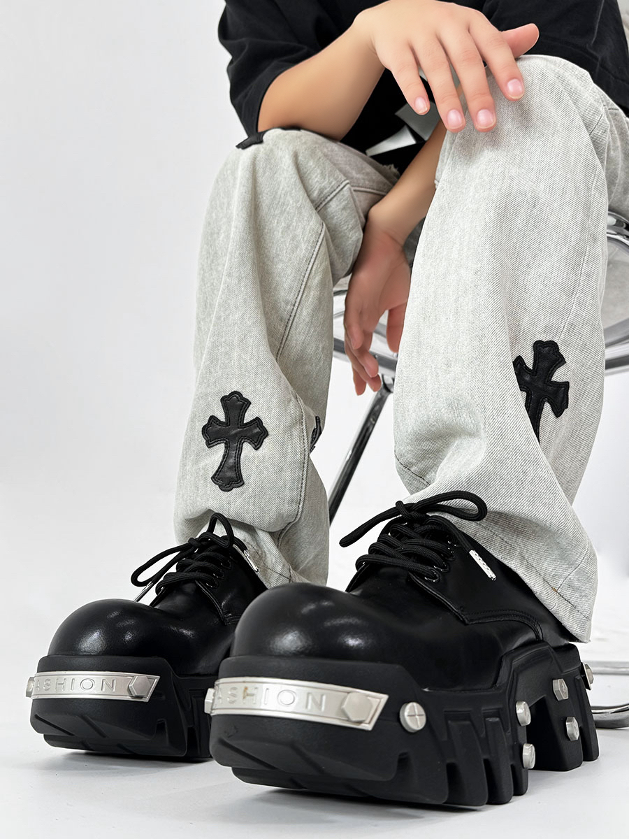 Men's Thick-Soled Derby Shoes with Elevated Height, Gear-Bottom Leather Platform Footwear, Stylish Casual Fashion Men's Thick-Soled Derby Shoes with Elevated Height, Gear-Bottom Leather Platform Footwear, Stylish Casual Fashion