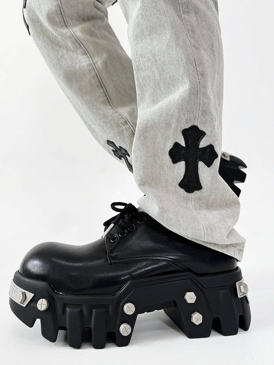 Men's Thick-Soled Derby Shoes with Elevated Height, Gear-Bottom Leather Platform Footwear, Stylish Casual Fashion Men's Thick-Soled Derby Shoes with Elevated Height, Gear-Bottom Leather Platform Footwear, Stylish Casual Fashion