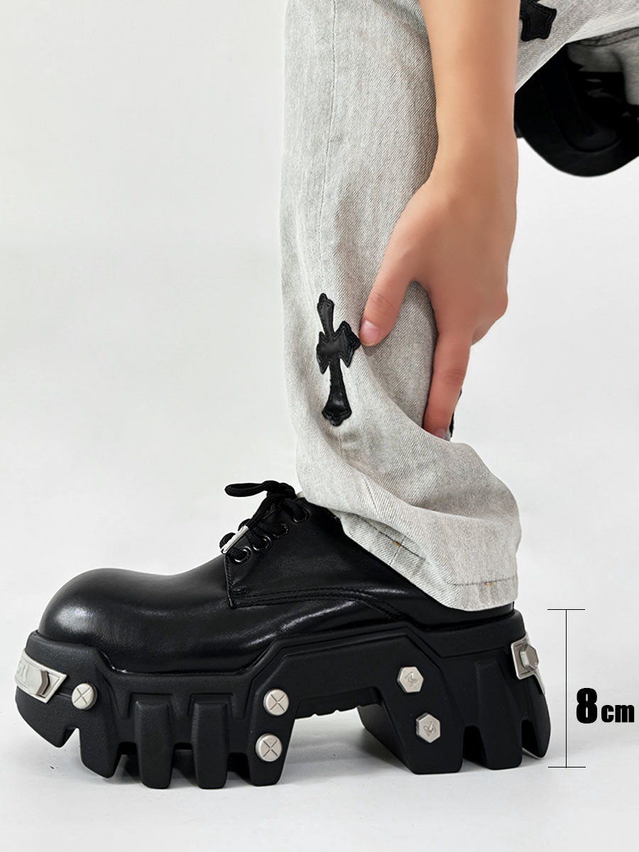 Men's Thick-Soled Derby Shoes with Elevated Height, Gear-Bottom Leather Platform Footwear, Stylish Casual Fashion Men's Thick-Soled Derby Shoes with Elevated Height, Gear-Bottom Leather Platform Footwear, Stylish Casual Fashion