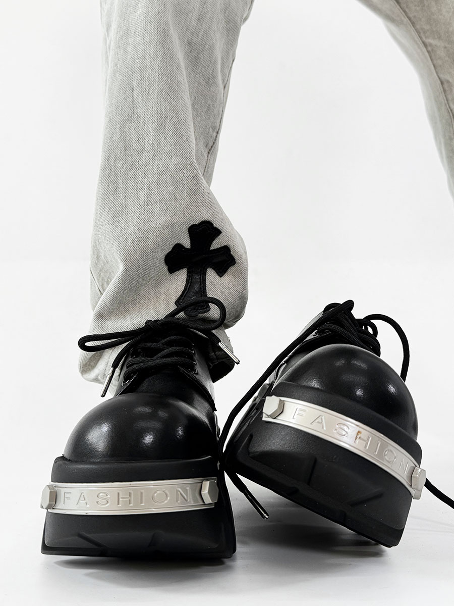 Men's Thick-Soled Derby Shoes with Elevated Height, Gear-Bottom Leather Platform Footwear, Stylish Casual Fashion Men's Thick-Soled Derby Shoes with Elevated Height, Gear-Bottom Leather Platform Footwear, Stylish Casual Fashion