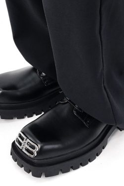 Men's Thick-Soled Height-Increasing Derby Shoes, Parisian Square Toe, Korean Style Genuine Leather, Trendy Niche Footwear