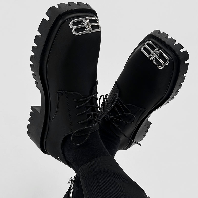 Men's Thick-Soled Height-Increasing Derby Shoes, Parisian Square Toe, Korean Style Genuine Leather, Trendy Niche Footwear Men's Thick-Soled Height-Increasing Derby Shoes, Parisian Square Toe, Korean Style Genuine Leather, Trendy Niche Footwear