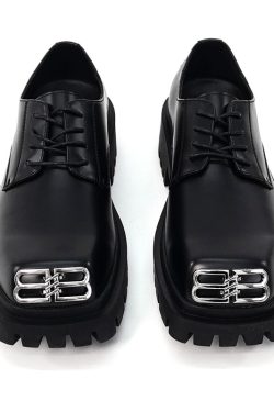 Men's Thick-Soled Height-Increasing Derby Shoes, Parisian Square Toe, Korean Style Genuine Leather, Trendy Niche Footwear