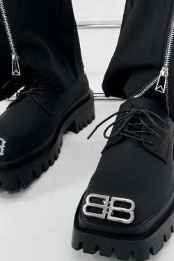 Men's Thick-Soled Height-Increasing Derby Shoes, Parisian Square Toe, Korean Style Genuine Leather, Trendy Niche Footwear