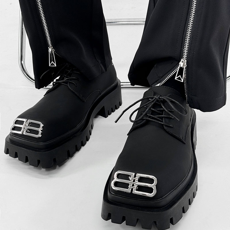 Men's Thick-Soled Height-Increasing Derby Shoes, Parisian Square Toe, Korean Style Genuine Leather, Trendy Niche Footwear Men's Thick-Soled Height-Increasing Derby Shoes, Parisian Square Toe, Korean Style Genuine Leather, Trendy Niche Footwear