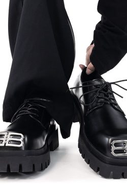 Men's Thick-Soled Height-Increasing Derby Shoes, Parisian Square Toe, Korean Style Genuine Leather, Trendy Niche Footwear