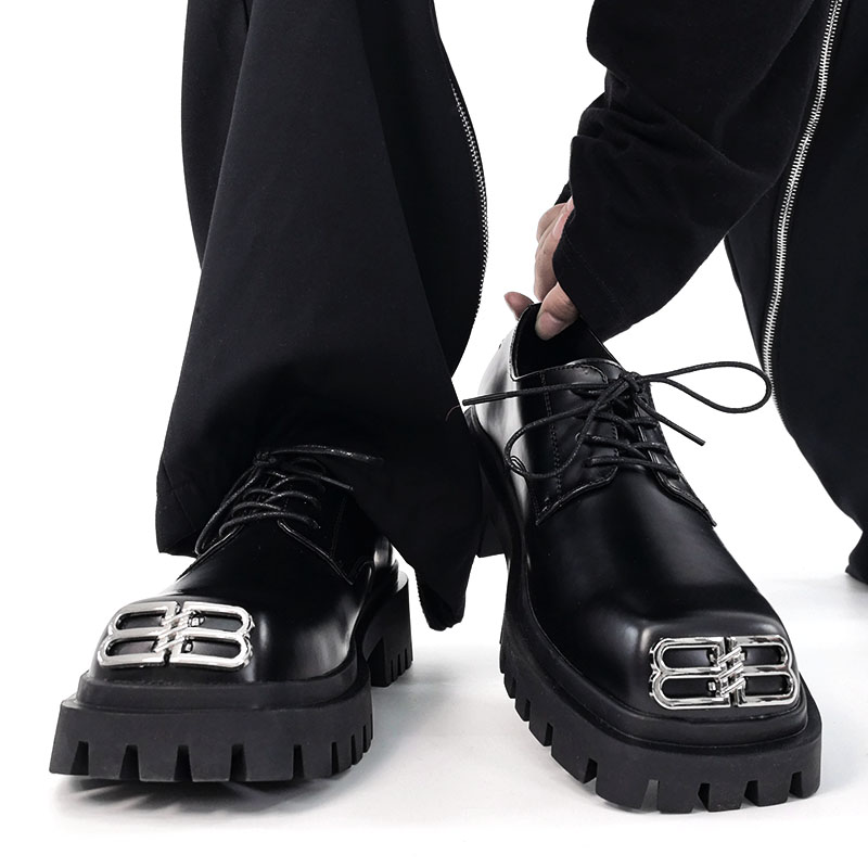 Men's Thick-Soled Height-Increasing Derby Shoes, Parisian Square Toe, Korean Style Genuine Leather, Trendy Niche Footwear Men's Thick-Soled Height-Increasing Derby Shoes, Parisian Square Toe, Korean Style Genuine Leather, Trendy Niche Footwear