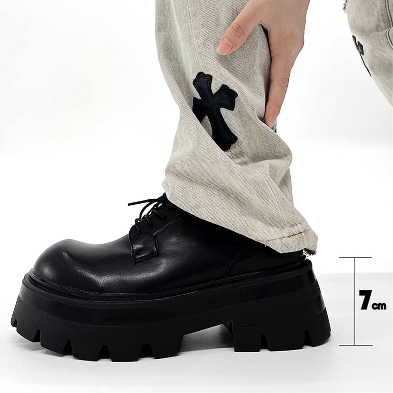 Men's Thick-Soled Height-Increasing Derby Shoes, Trendy British Style Round-Toe Leather Formal Shoes for Weddings and Events Men's Thick-Soled Height-Increasing Derby Shoes, Trendy British Style Round-Toe Leather Formal Shoes for Weddings and Events