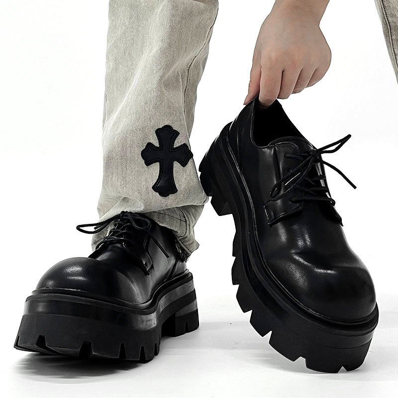 Men's Thick-Soled Height-Increasing Derby Shoes, Trendy British Style Round-Toe Leather Formal Shoes for Weddings and Events Men's Thick-Soled Height-Increasing Derby Shoes, Trendy British Style Round-Toe Leather Formal Shoes for Weddings and Events