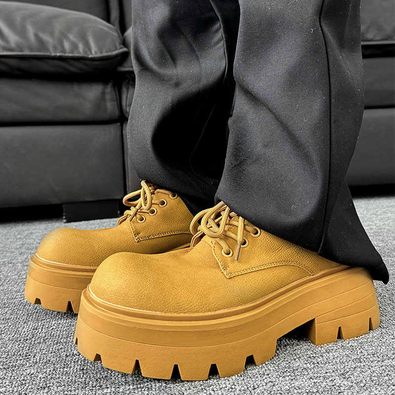 Men's Thick-Soled Height-Increasing Derby Shoes, Trendy British Style Round-Toe Leather Formal Shoes for Weddings and Events Men's Thick-Soled Height-Increasing Derby Shoes, Trendy British Style Round-Toe Leather Formal Shoes for Weddings and Events