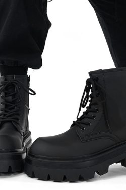 Men's Thick-Soled Height-Increasing Martin Boots, Trendy Zipper Motorcycle Style, British Genuine Leather High-Top Winter Work Boots