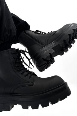 Men's Thick-Soled Height-Increasing Martin Boots, Trendy Zipper Motorcycle Style, British Genuine Leather High-Top Winter Work Boots