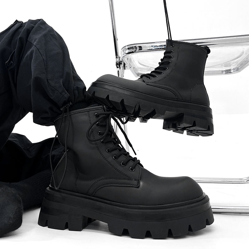 Men's Thick-Soled Height-Increasing Martin Boots, Trendy Zipper Motorcycle Style, British Genuine Leather High-Top Winter Work Boots Men's Thick-Soled Height-Increasing Martin Boots, Trendy Zipper Motorcycle Style, British Genuine Leather High-Top Winter Work Boots