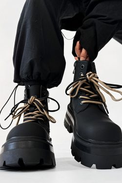 Men's Thick-Soled High-Top Martin Boots, Carbon Black American Derby Style, Winter Fleece Snow Boots, Motorcycle Boots for Women