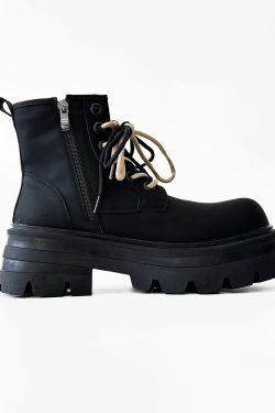 Men's Thick-Soled High-Top Martin Boots, Carbon Black American Derby Style, Winter Fleece Snow Boots, Motorcycle Boots for Women