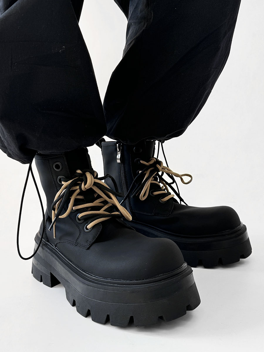 Men's Thick-Soled High-Top Martin Boots, Carbon Black American Derby Style, Winter Fleece Snow Boots, Motorcycle Boots for Women Men's Thick-Soled High-Top Martin Boots, Carbon Black American Derby Style, Winter Fleece Snow Boots, Motorcycle Boots for Women