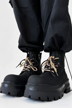 Men's Thick-Soled High-Top Martin Boots, Carbon Black American Derby Style, Winter Fleece Snow Boots, Motorcycle Boots for Women