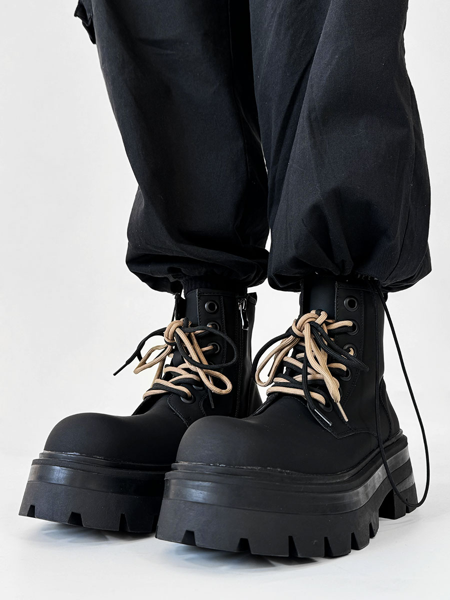 Men's Thick-Soled High-Top Martin Boots, Carbon Black American Derby Style, Winter Fleece Snow Boots, Motorcycle Boots for Women Men's Thick-Soled High-Top Martin Boots, Carbon Black American Derby Style, Winter Fleece Snow Boots, Motorcycle Boots for Women