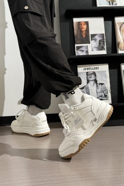 Men's Thick-Soled High-Top Shoes, Summer Mesh Breathable Sports Casual Footwear, Versatile White Sneakers