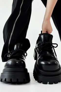 Men's Thick-Soled Platform Derby Shoes - High-End Korean Style Round-Toe Leather, Trendy Height-Increasing British Design