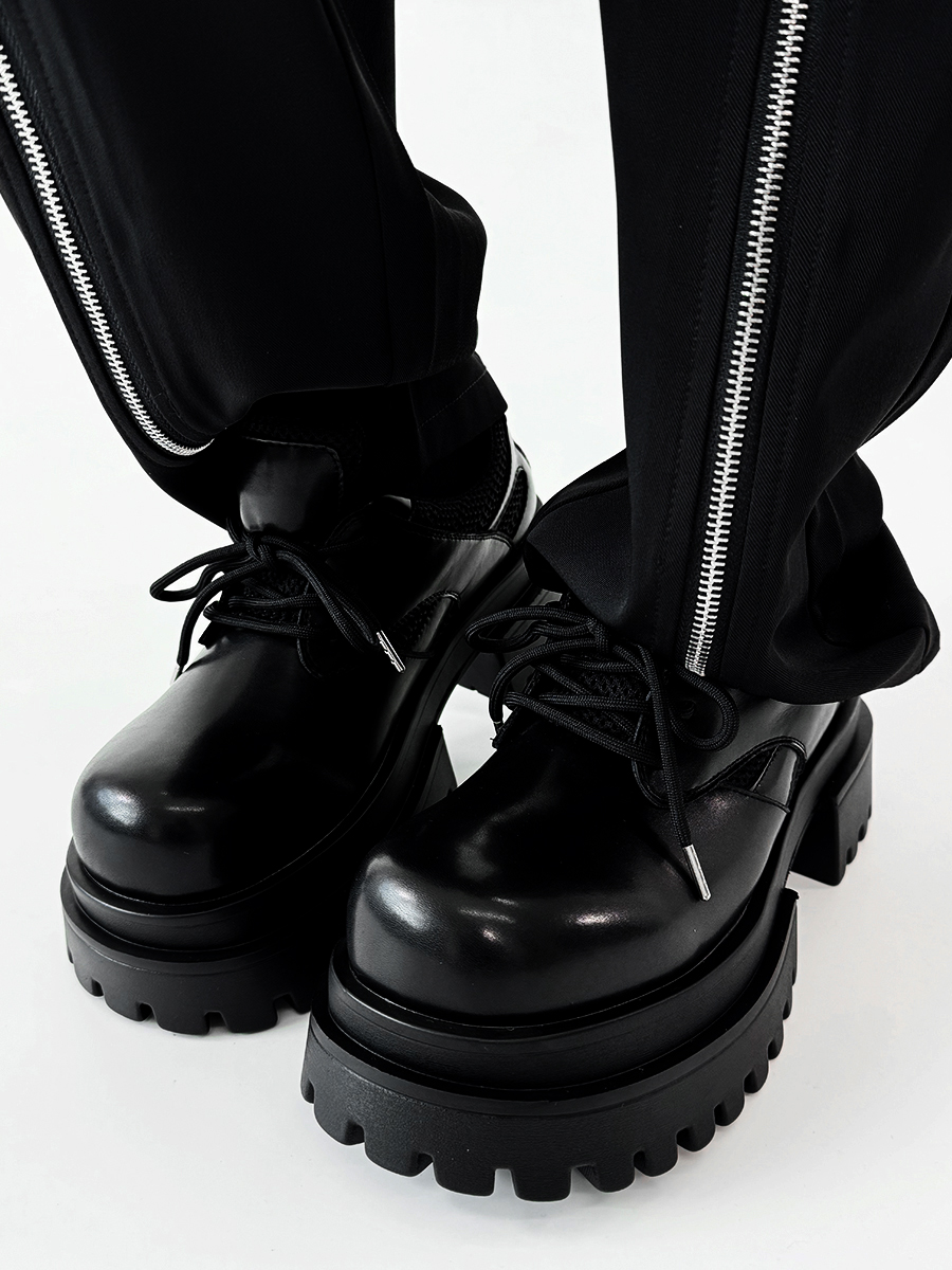 Men's Thick-Soled Platform Derby Shoes - High-End Korean Style Round-Toe Leather, Trendy Height-Increasing British Design Men's Thick-Soled Platform Derby Shoes - High-End Korean Style Round-Toe Leather, Trendy Height-Increasing British Design