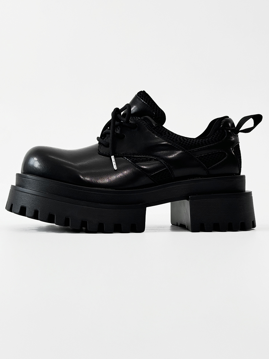 Men's Thick-Soled Platform Derby Shoes - High-End Korean Style Round-Toe Leather, Trendy Height-Increasing British Design Men's Thick-Soled Platform Derby Shoes - High-End Korean Style Round-Toe Leather, Trendy Height-Increasing British Design