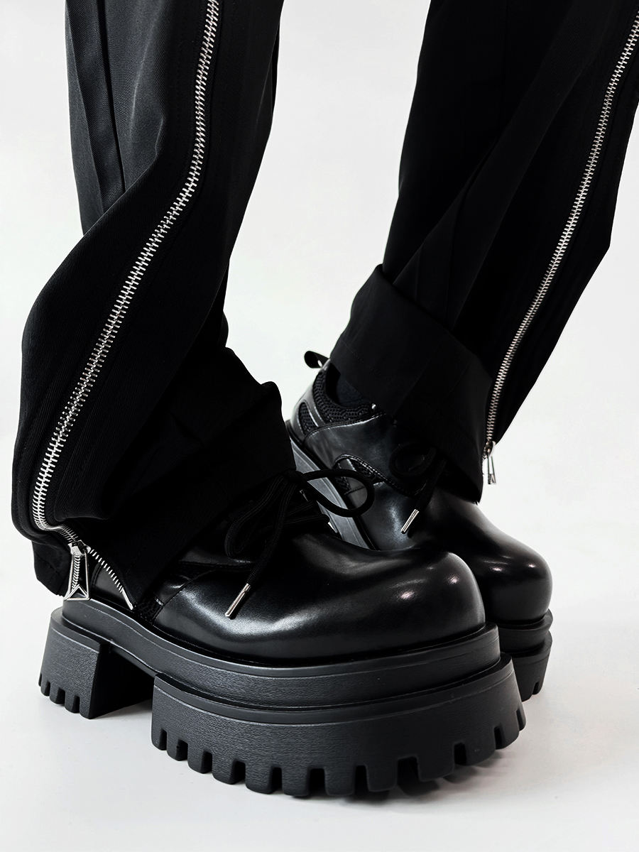 Men's Thick-Soled Platform Derby Shoes - High-End Korean Style Round-Toe Leather, Trendy Height-Increasing British Design Men's Thick-Soled Platform Derby Shoes - High-End Korean Style Round-Toe Leather, Trendy Height-Increasing British Design