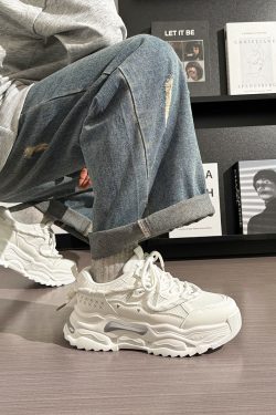 Men's Thick-Soled White Sneakers - Breathable Dad Shoes for Summer 2025 - Casual Sports Footwear, Trendy Retro Style