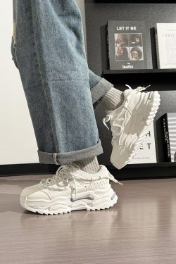 Men's Thick-Soled White Sneakers - Breathable Dad Shoes for Summer 2025 - Casual Sports Footwear, Trendy Retro Style