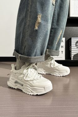 Men's Thick-Soled White Sneakers - Breathable Dad Shoes for Summer 2025 - Casual Sports Footwear, Trendy Retro Style