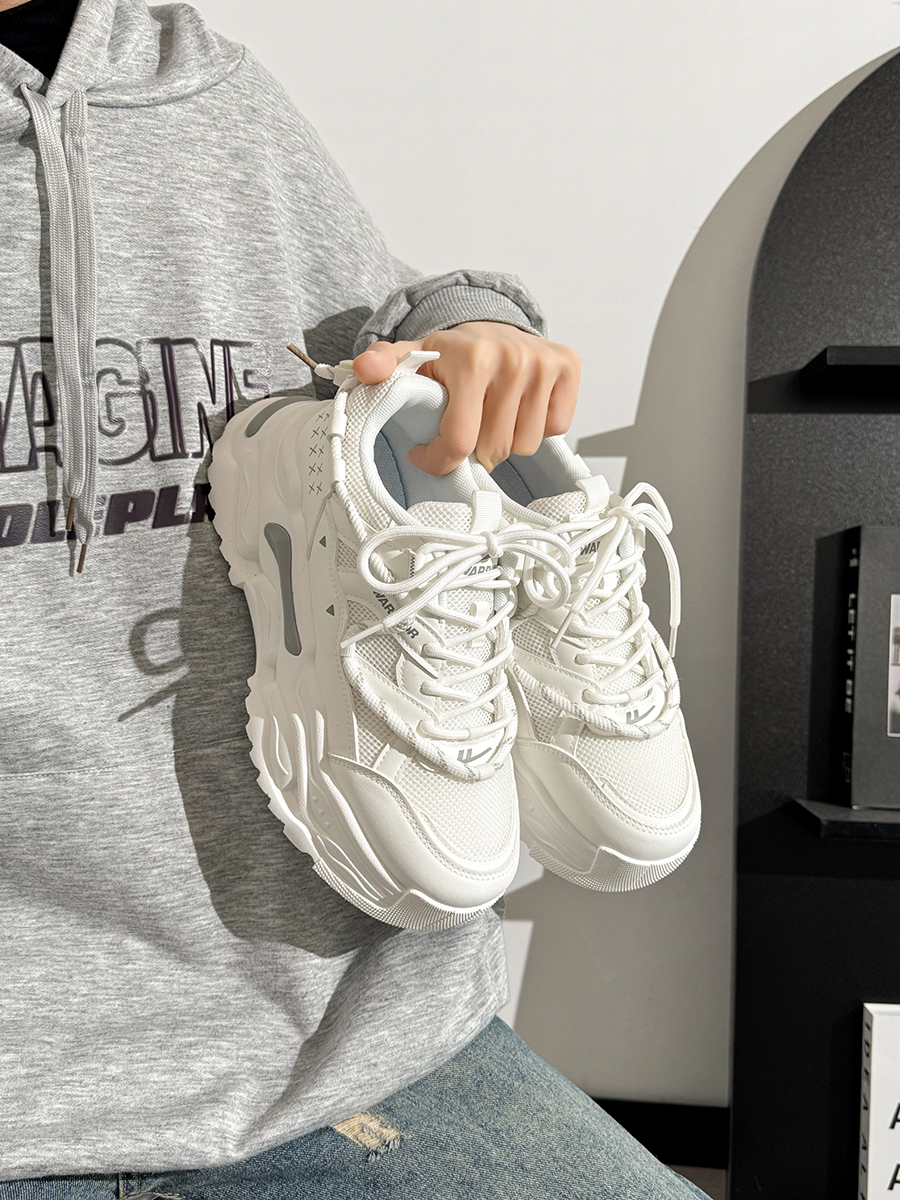 Men's Thick-Soled White Sneakers - Breathable Dad Shoes for Summer 2025 - Casual Sports Footwear, Trendy Retro Style Men's Thick-Soled White Sneakers - Breathable Dad Shoes for Summer 2025 - Casual Sports Footwear, Trendy Retro Style