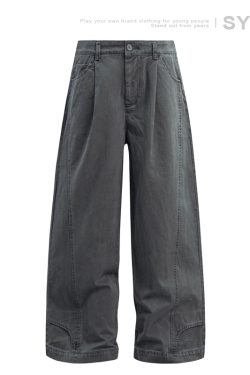 Men's Vintage Casual Wide-Leg Trousers - Retro Deconstruction Cut, Loose Fit, Reverse Design, 90s Style Pants