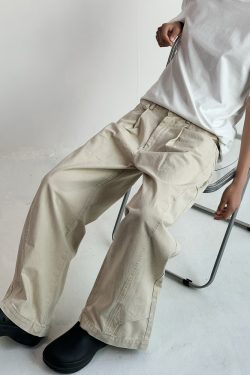 Men's Vintage Casual Wide-Leg Trousers - Retro Deconstruction Cut, Loose Fit, Reverse Design, 90s Style Pants
